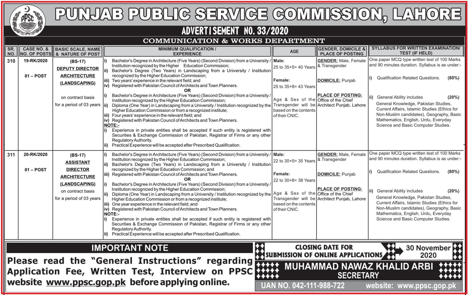 PPSC Assistant Director Jobs Advertisement No Communication Works Department PPSCJobs