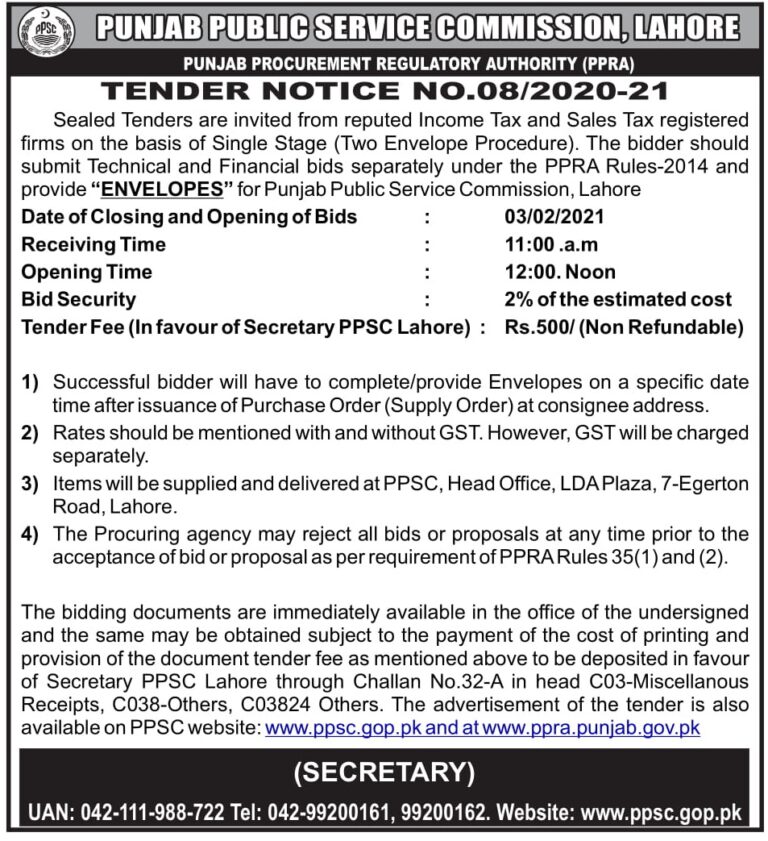 Ppsc Tender No Ppra Advertisement Ppscjobs