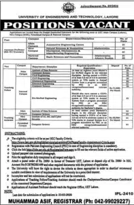 UET Lahore 2026 jobs
