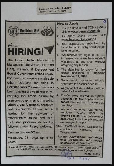 The Urban Unit Jobs 2026 Advertisement