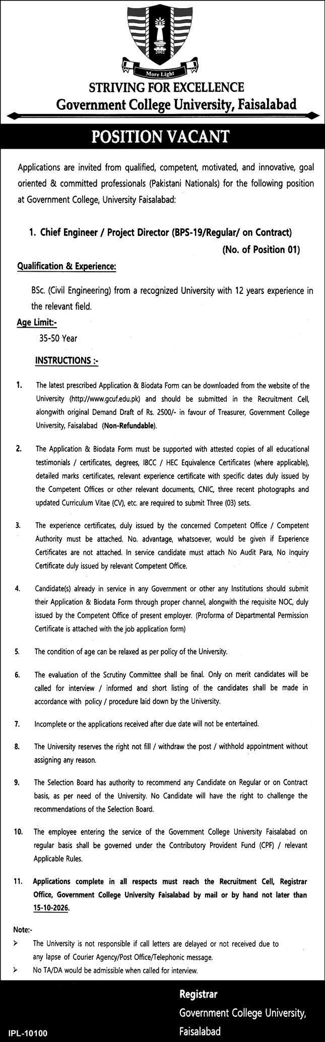 Government College University Faisalabad Jobs 2026 Advertisement
