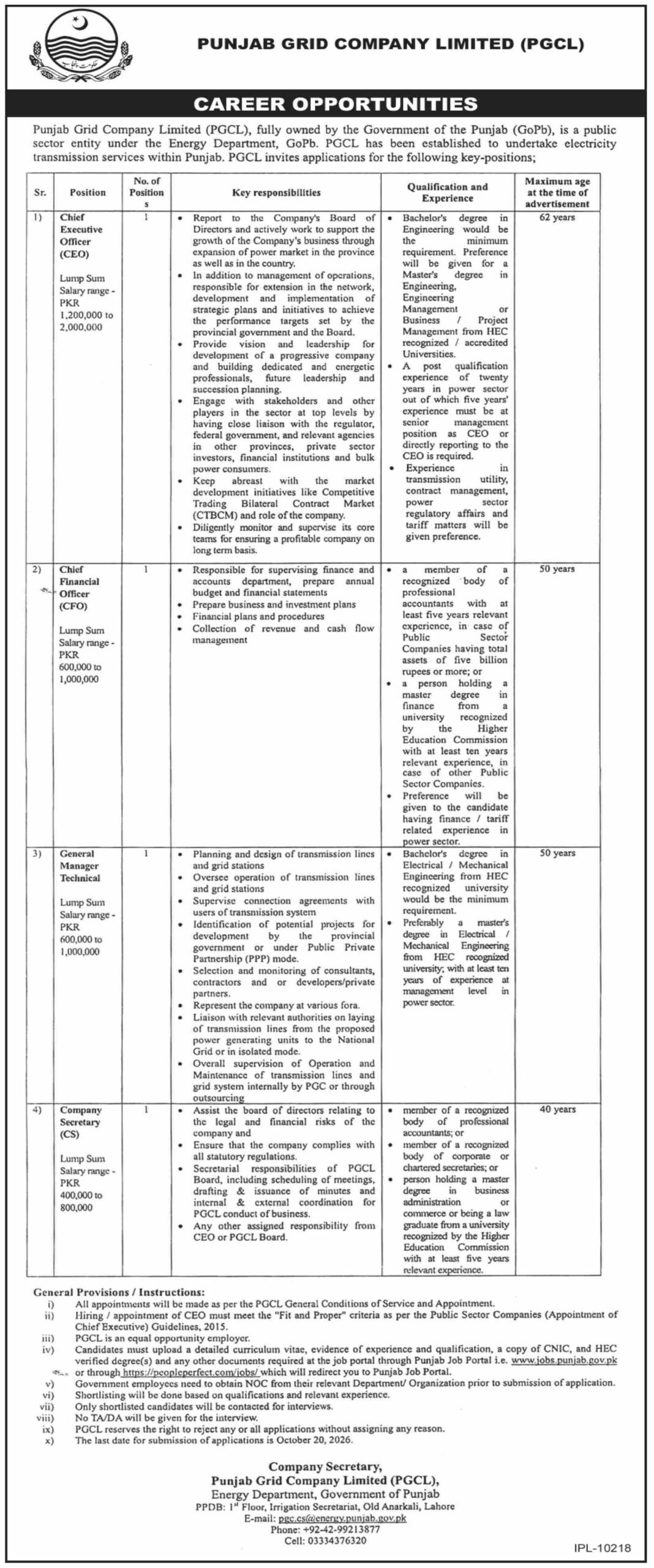Punjab Grid Company Limited (PGCL) Jobs 2026 Advertisement