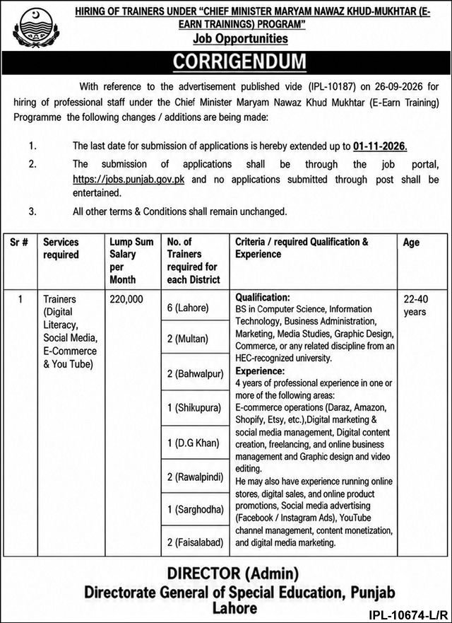 Directorate General of Special Education Punjab Jobs 2026 Advertisement