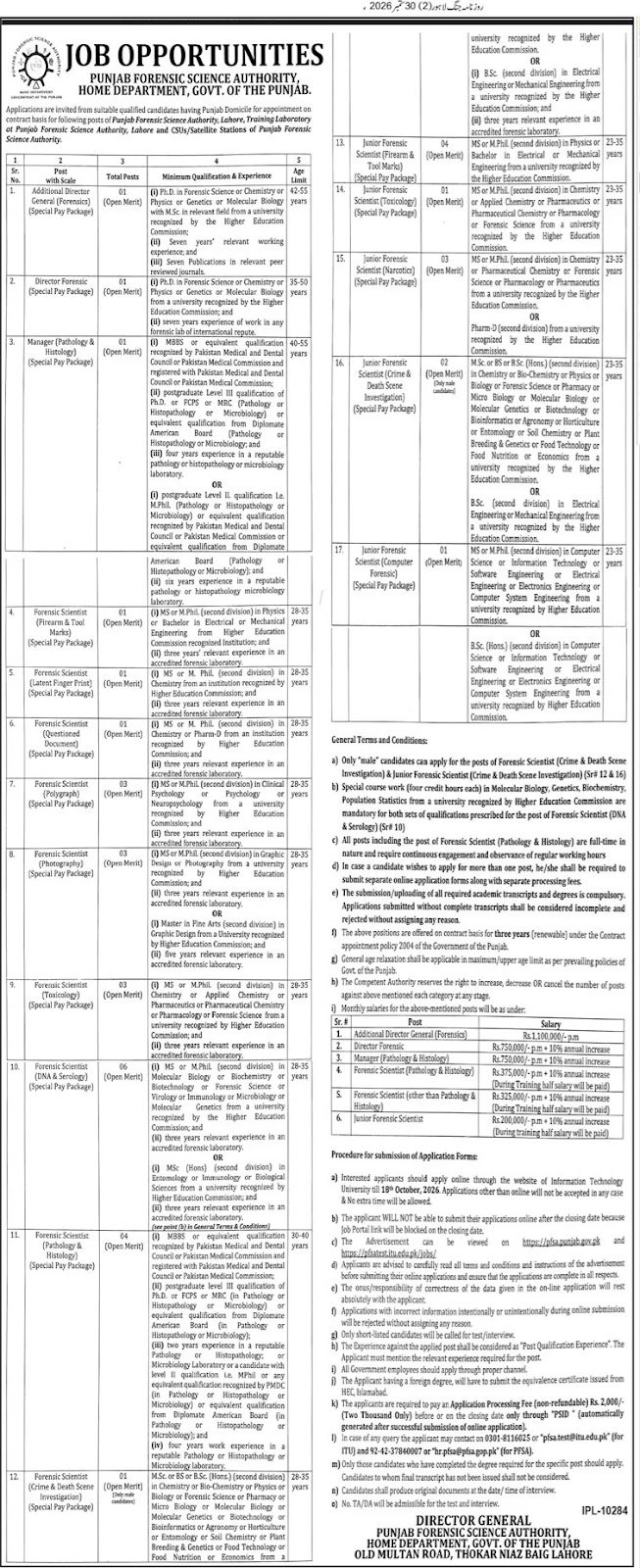 PFSA Jobs 2026 – Junior Forensic Scientist (Narcotics) official advertisement