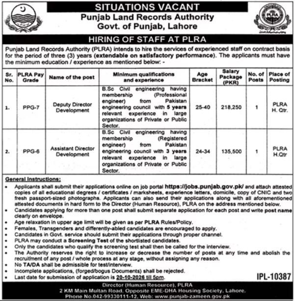 Punjab Land Records Authority Jobs 2026 Advertisement
