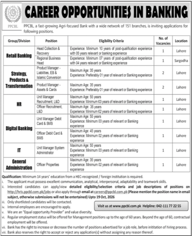 The Punjab Provincial Cooperative Bank Limited Jobs 2026 Advertisement