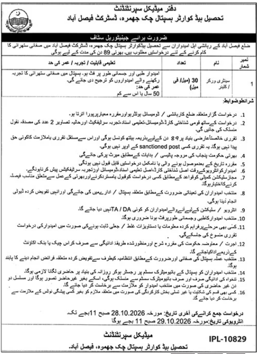 THQ Hospital Chak Jhumra Jobs 2026 Advertisement