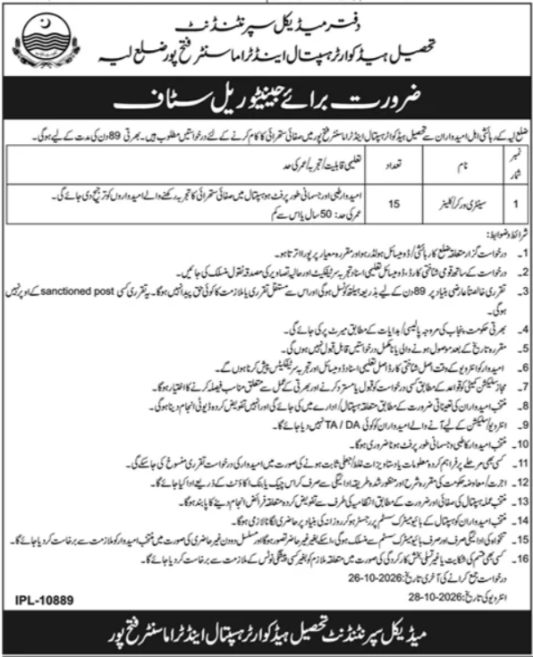 THQ Hospital & Trauma Center Fatehpur Jobs 2026 Advertisement
